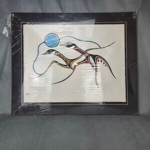 John Turo Indigenous Style Painting "Geese in Flight" 1980 With Mat/Mount